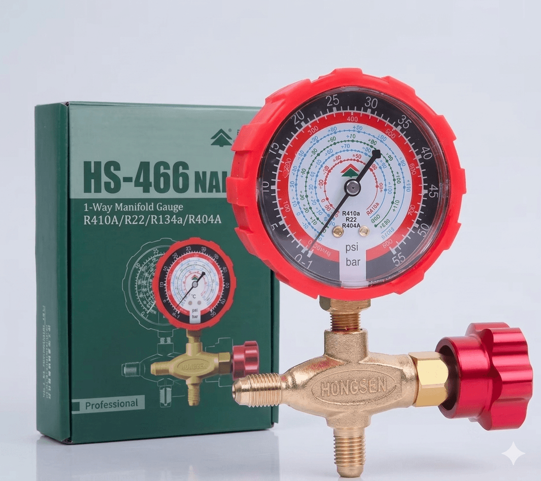 Hongsen HS-466NAL 1-Way Manifold Gauge – High-Precision Pressure Meter for R410A, R22, R134a, R404A (Dhaka)